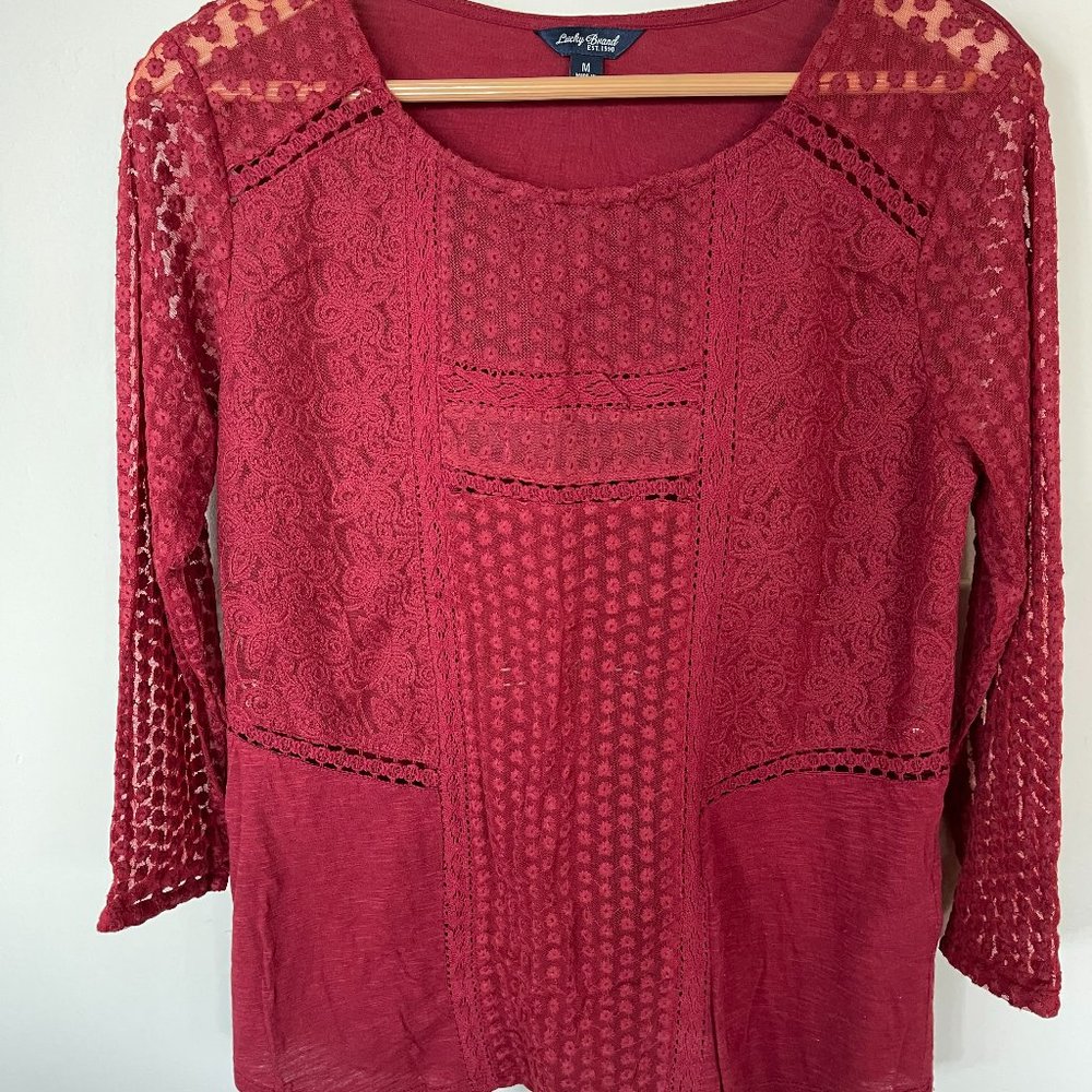 Lucky Brand 3/4 sleeve Pullover Top Red